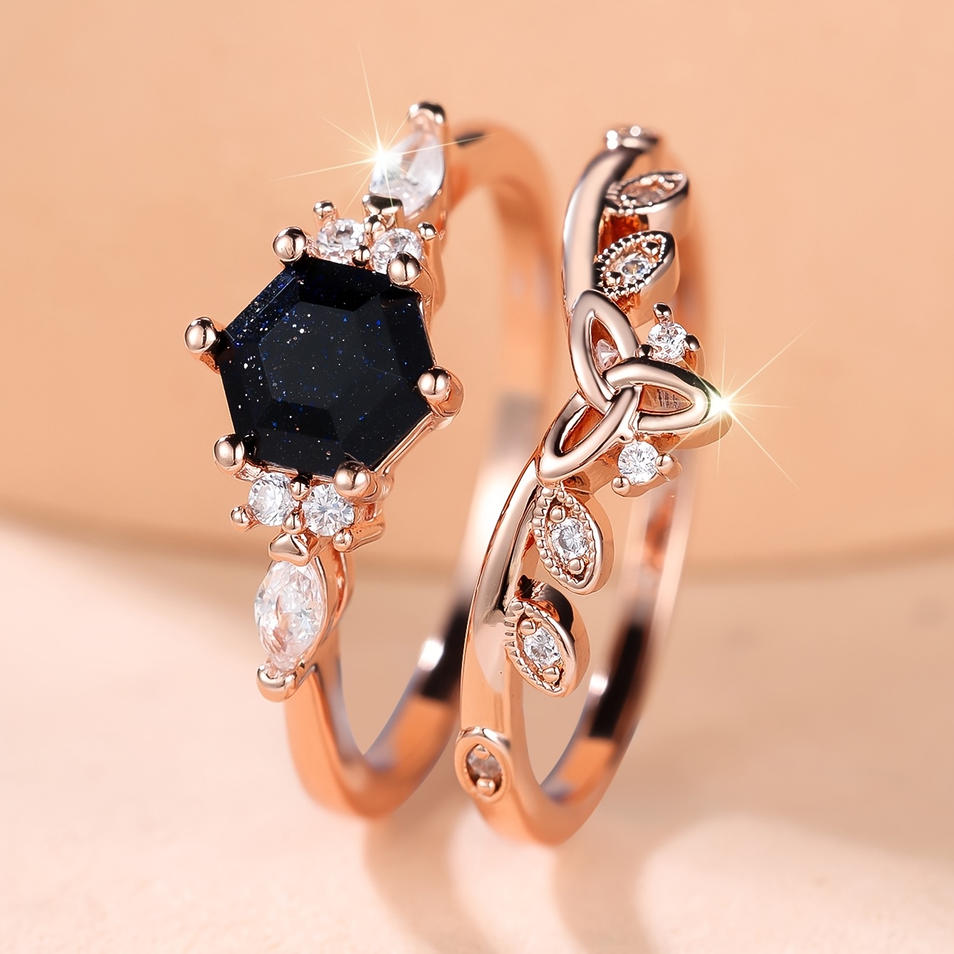 2pcs Vintage Double-Layer Stackable Rings Set